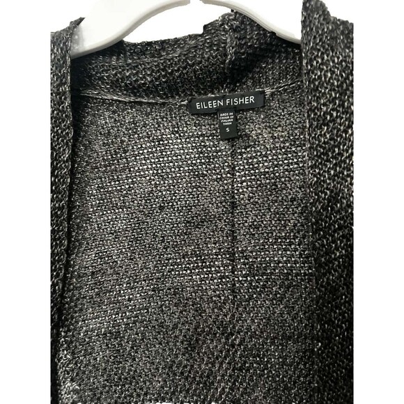 Eileen Fisher Linen Blend Fishnet Women Small Cardigan Gray Black - Picture 2 of 5